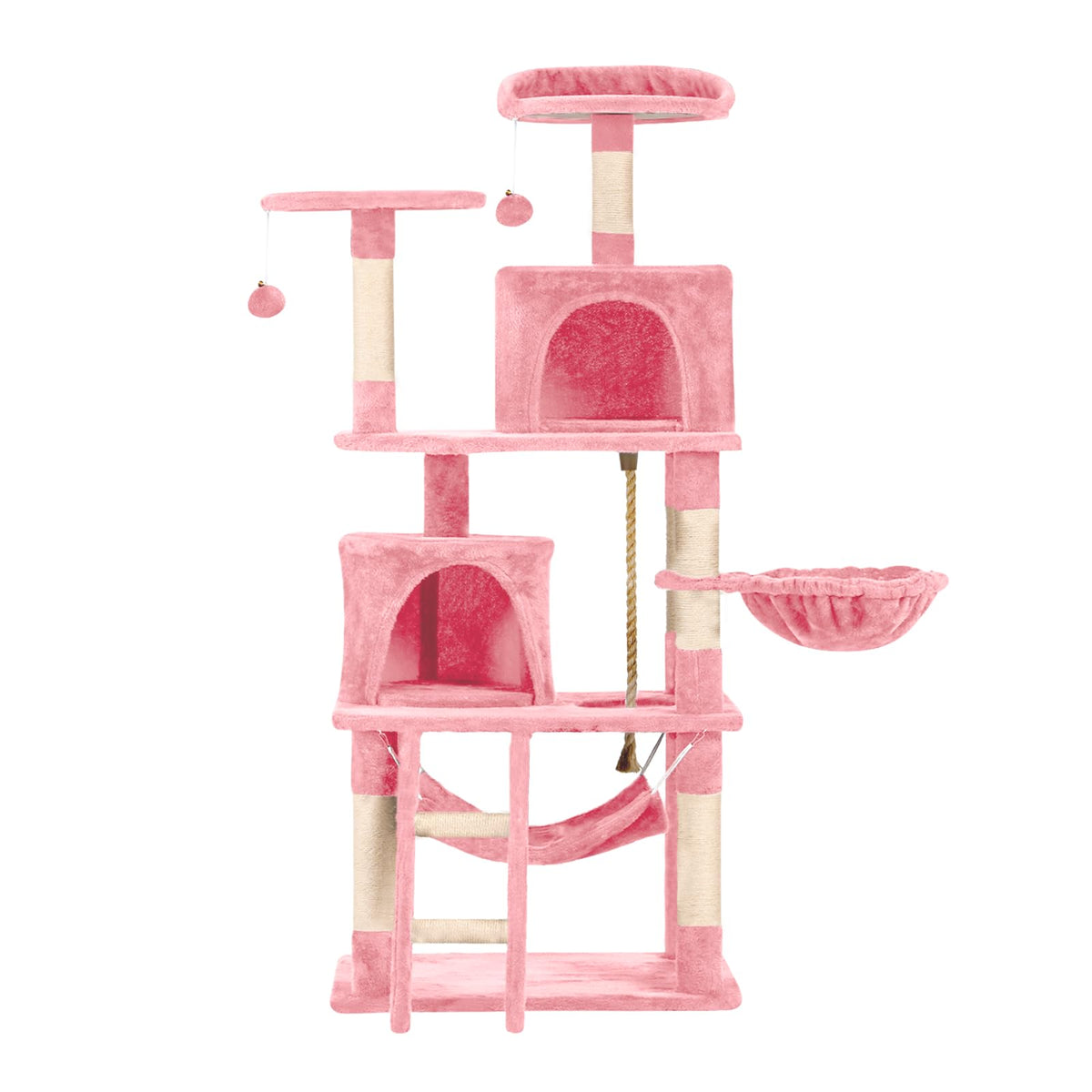 61in Cat Tree Tower for Indoor Cats with Cozy Basket & Hammock