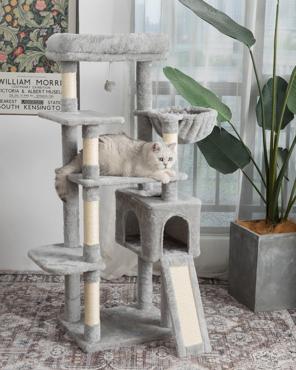 54 Inches Cat Tree, Tall Cat Tower with Hammock, Condo and Scratching Pad, Cat House with Plush Perch for Indoor Cats Adult