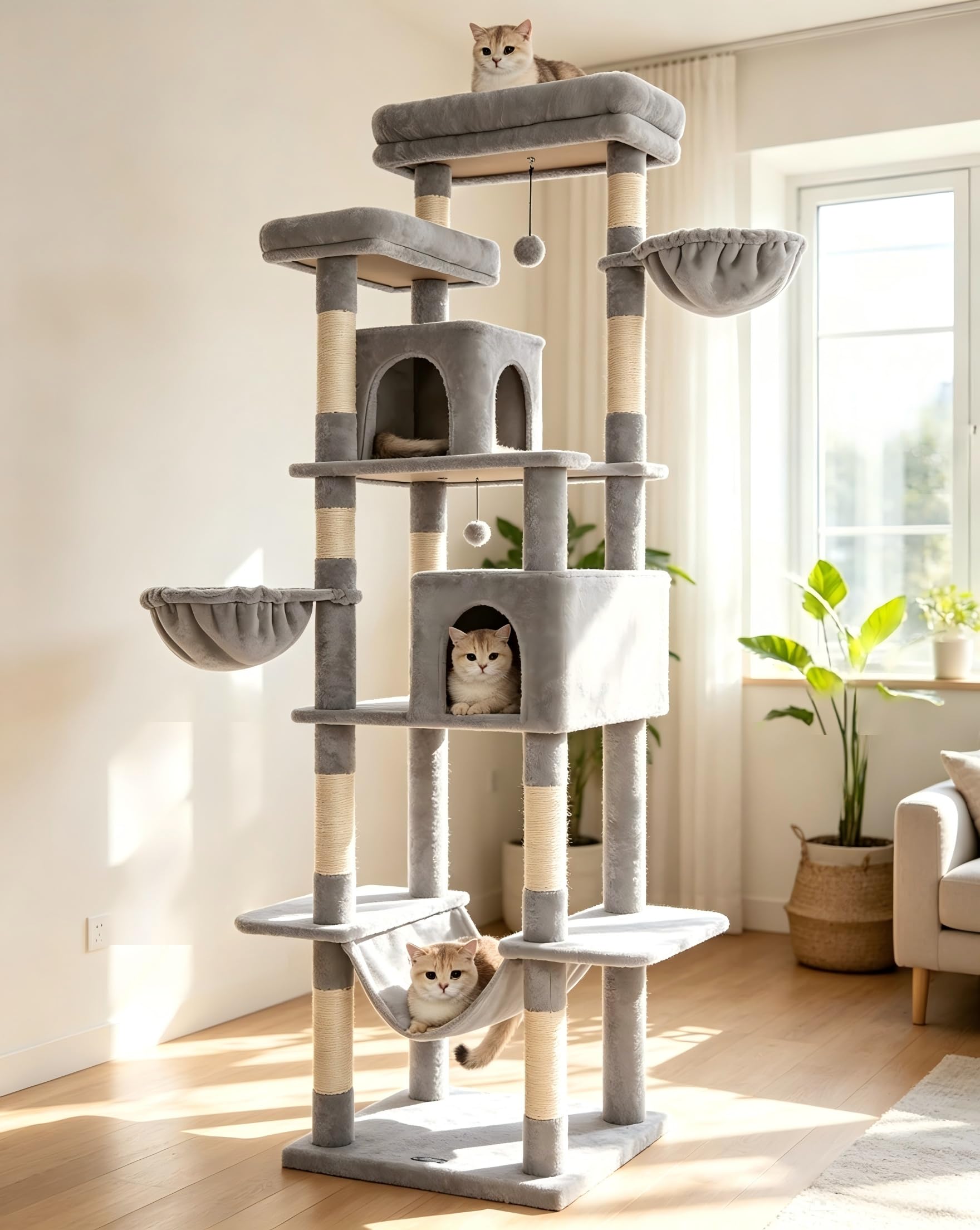 54 Inches Cat Tree, Tall Cat Tower with Hammock, Condo and Scratching Pad, Cat House with Plush Perch for Indoor Cats Adult