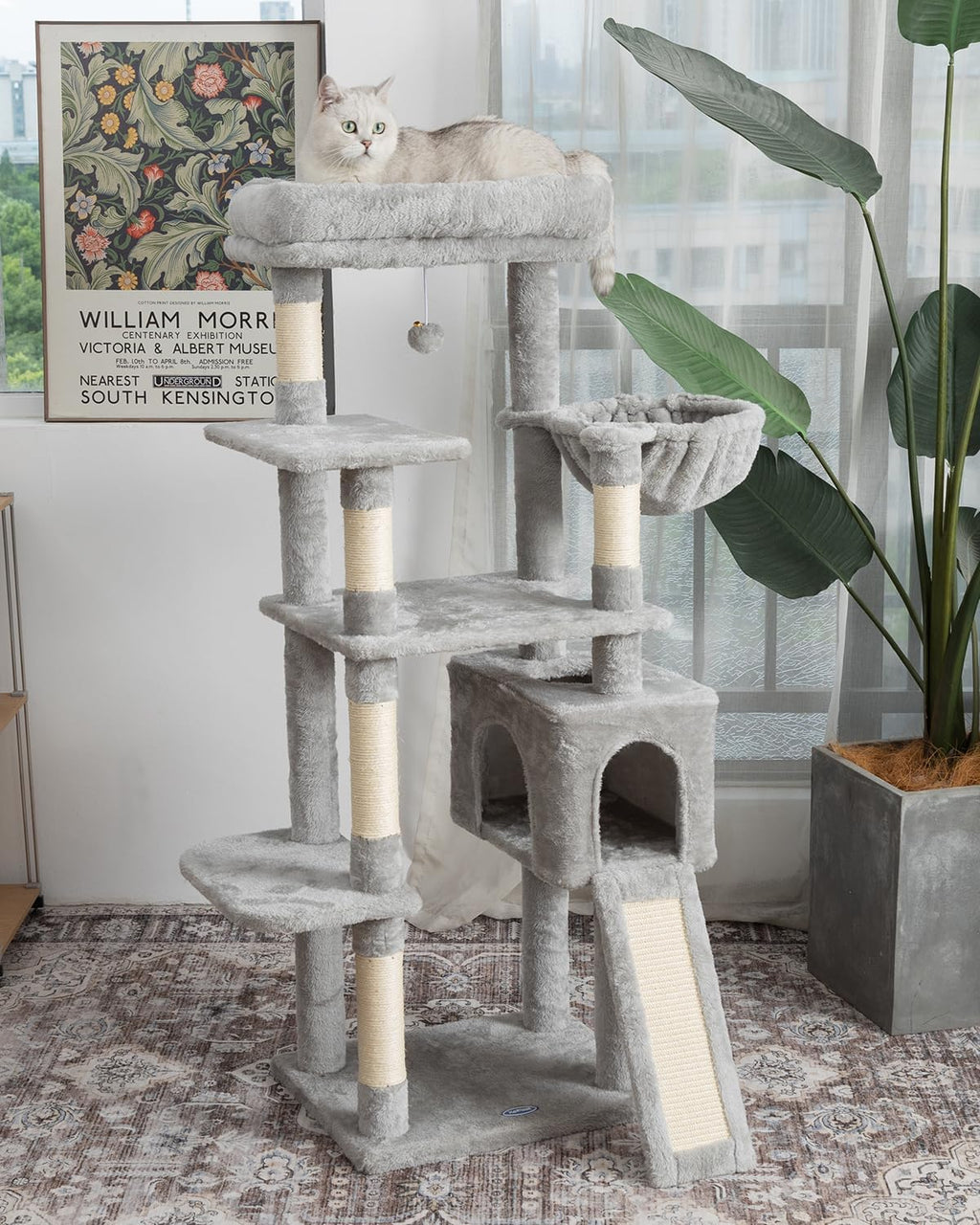 54 Inches Cat Tree, Tall Cat Tower with Hammock, Condo and Scratching Pad, Cat House with Plush Perch for Indoor Cats Adult