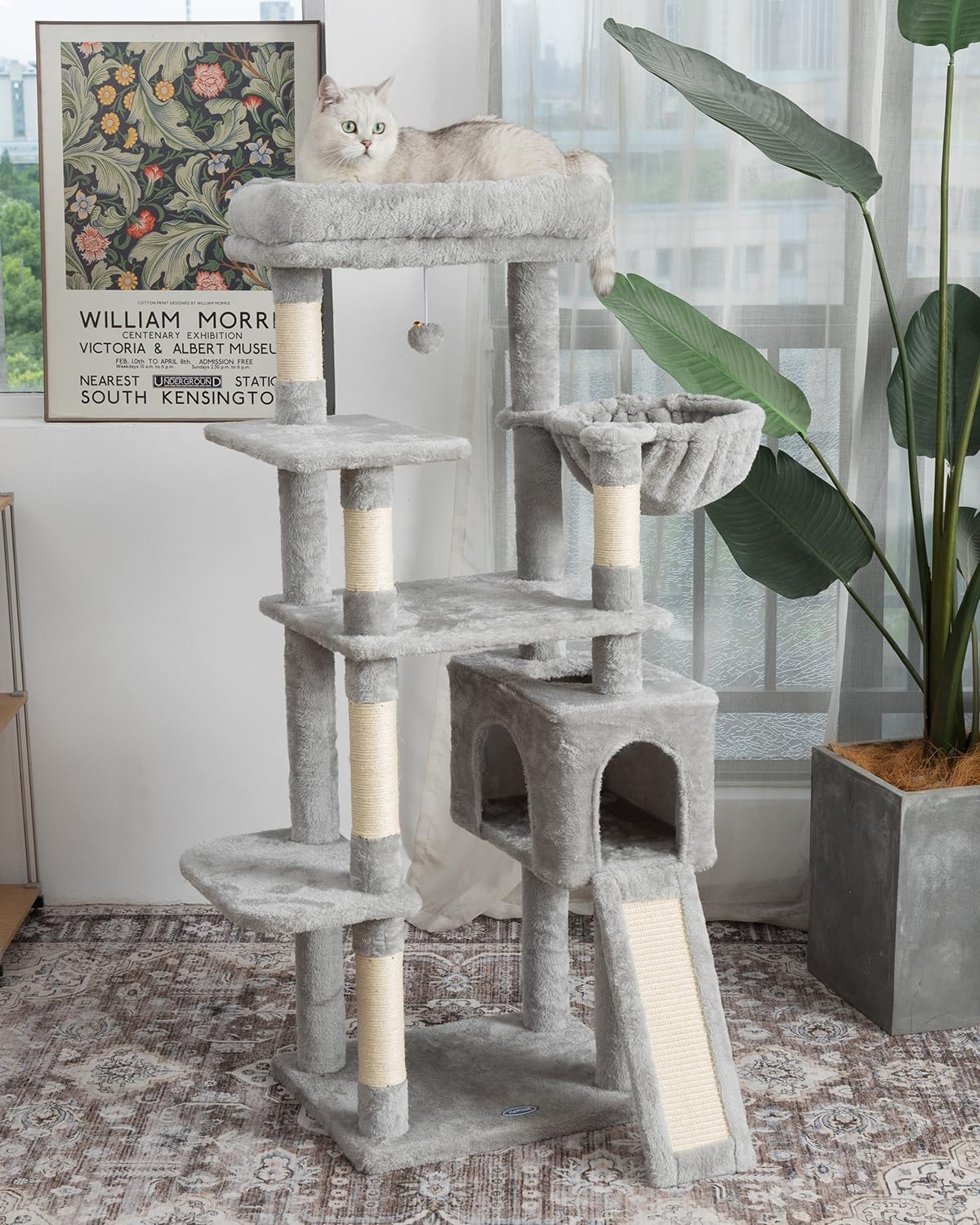 54 Inches Cat Tree, Tall Cat Tower with Hammock, Condo and Scratching Pad, Cat House with Plush Perch for Indoor Cats Adult