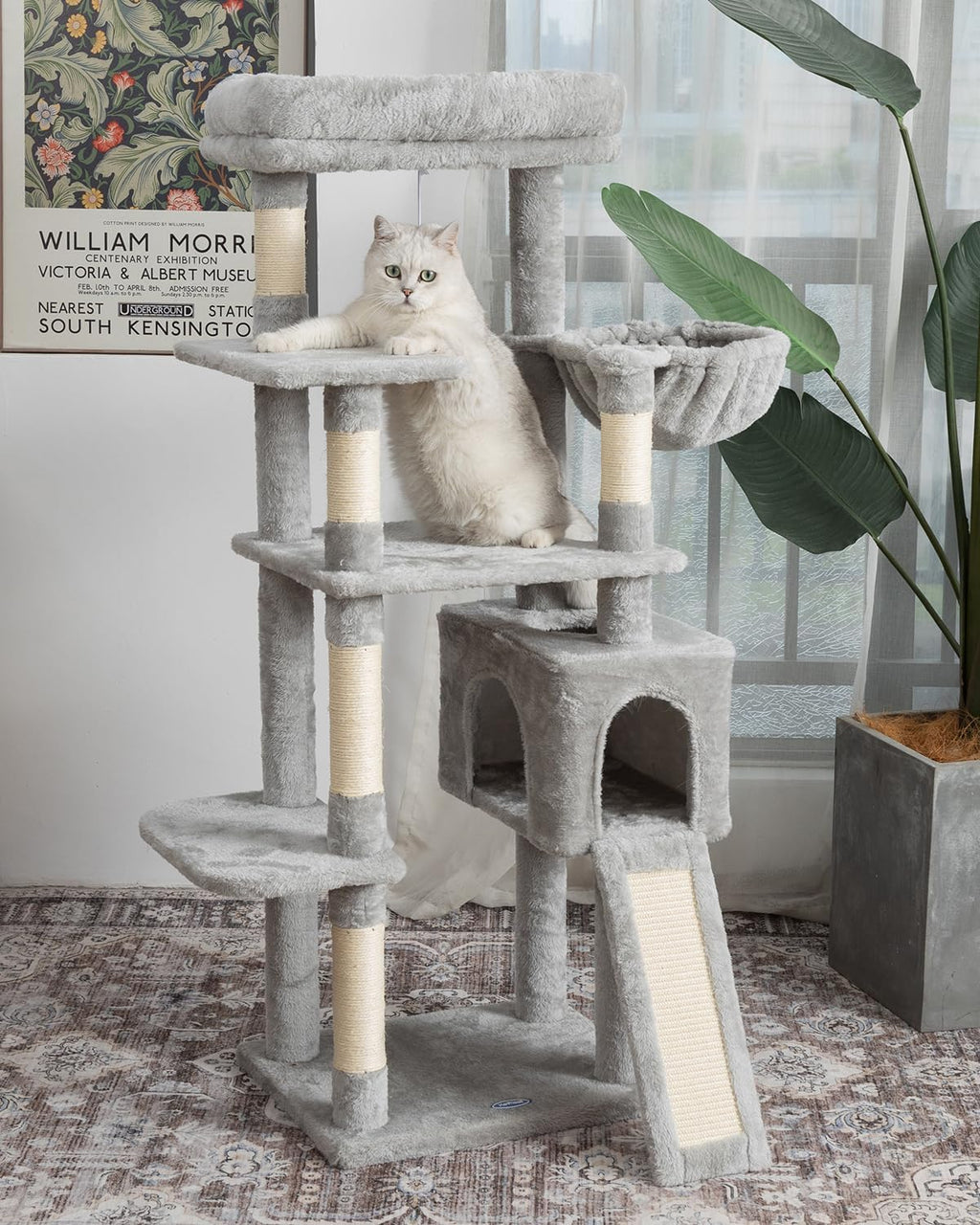 54 Inches Cat Tree, Tall Cat Tower with Hammock, Condo and Scratching Pad, Cat House with Plush Perch for Indoor Cats Adult